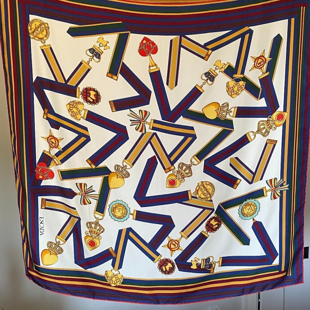 Vintage 80s Escada Medallion Silk Scarf
